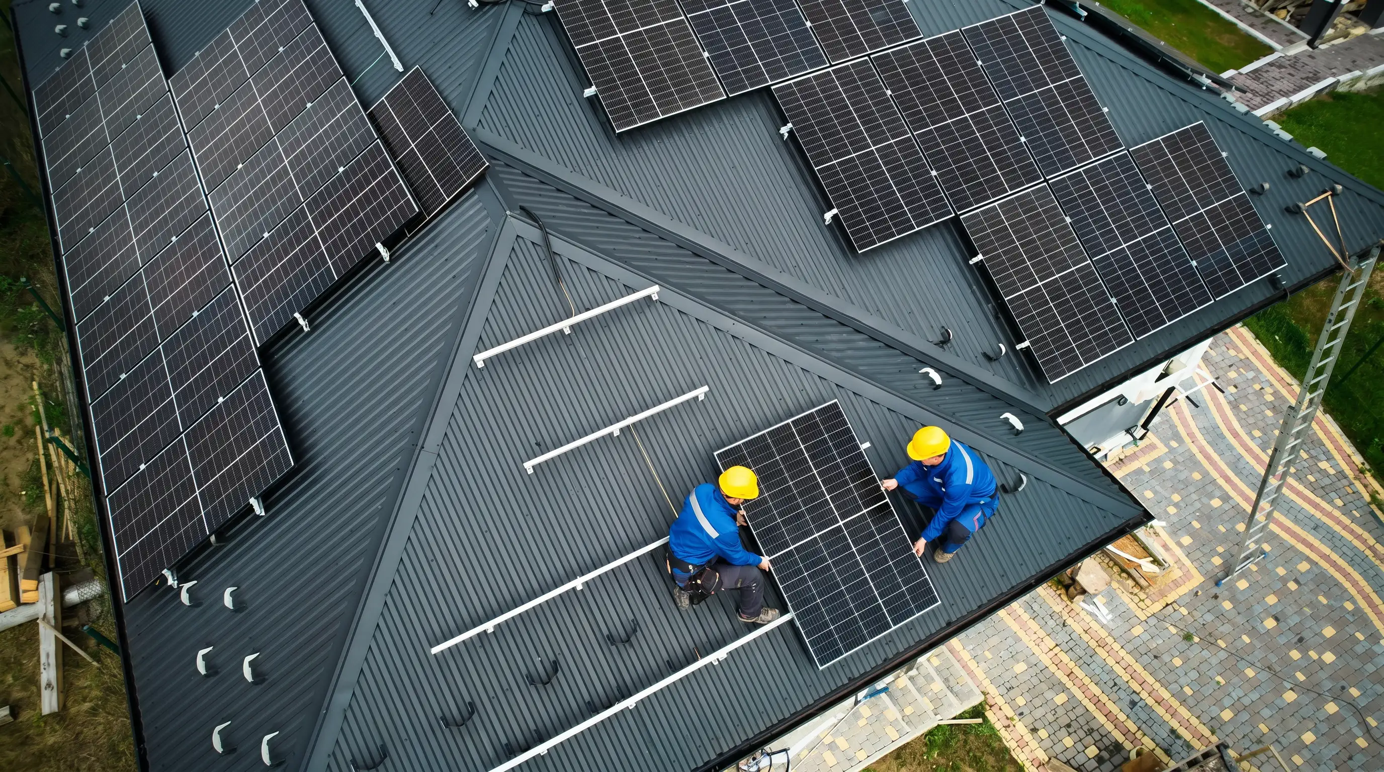 Solar panels on a Maine home roof at sunset